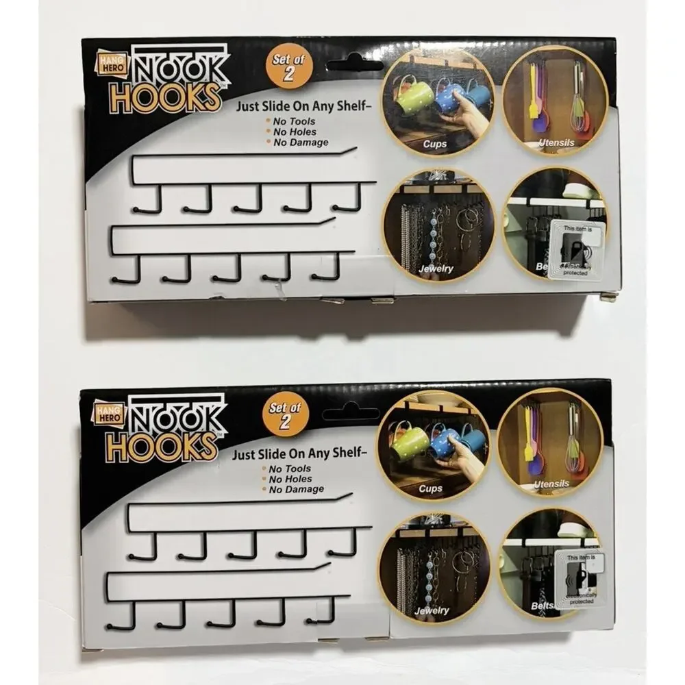Hang Hero Nook Hooks Under Shelf Storage Rack Set 2 No Tools Metal Kitchen NEW